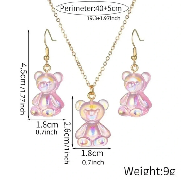 2 LEFT! Cute Matching Gummy Bear Necklace & Earrings Set - Picture 3 of 4
